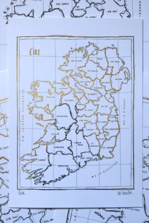 A3 Print - Counties of Ireland (Contaethe na hÉireann) – Metallic Gold Foil