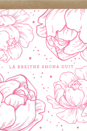 Lá breithe shona duit (white with pink flower pattern)