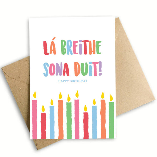 Lá Breithe Sona Duit (Multicoloured with candles)