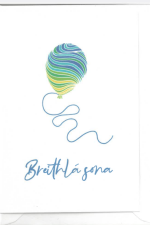 Breithlá sona - blue-green balloon (A6 card) Nine Arrow