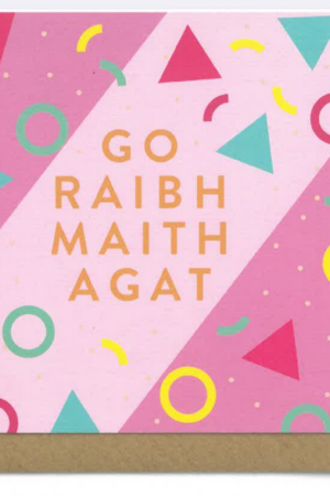 Go raibh maith agat (circle and triangle pattern on pink background)