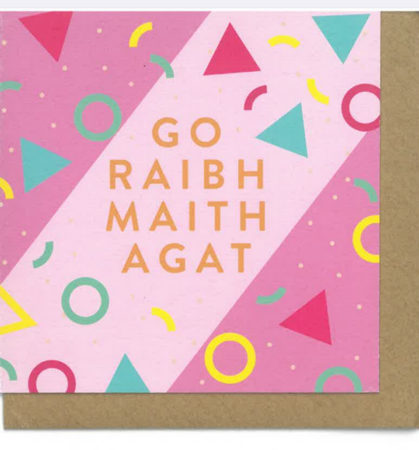 Go raibh maith agat (circle and triangle pattern on pink background)